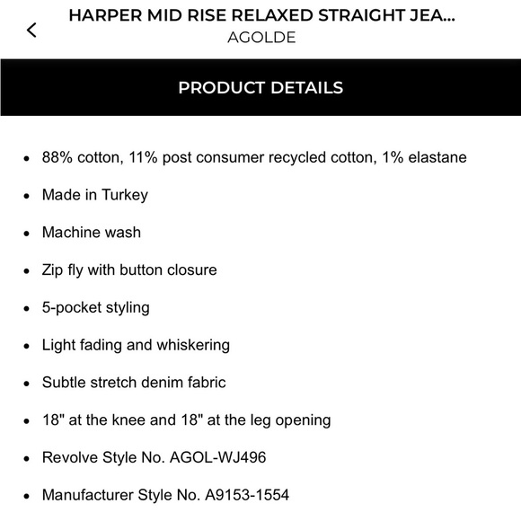 Agolde Harper Mid Rise Relaxed Straight Jean in Flash - size 23 - Picture 4 of 15